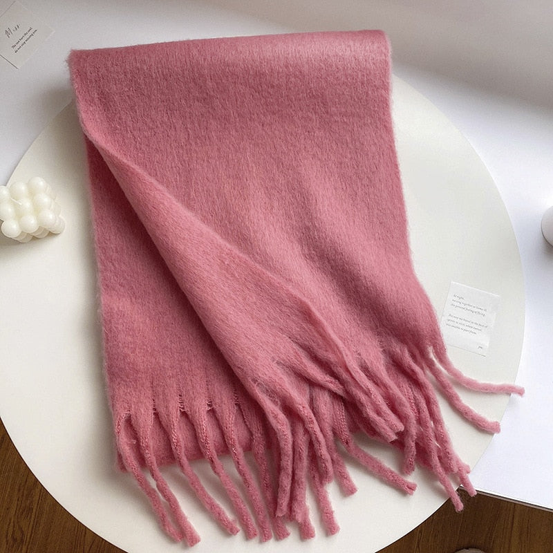 Cachecol Lã de Caxemira Liso - Rosa Chiclete