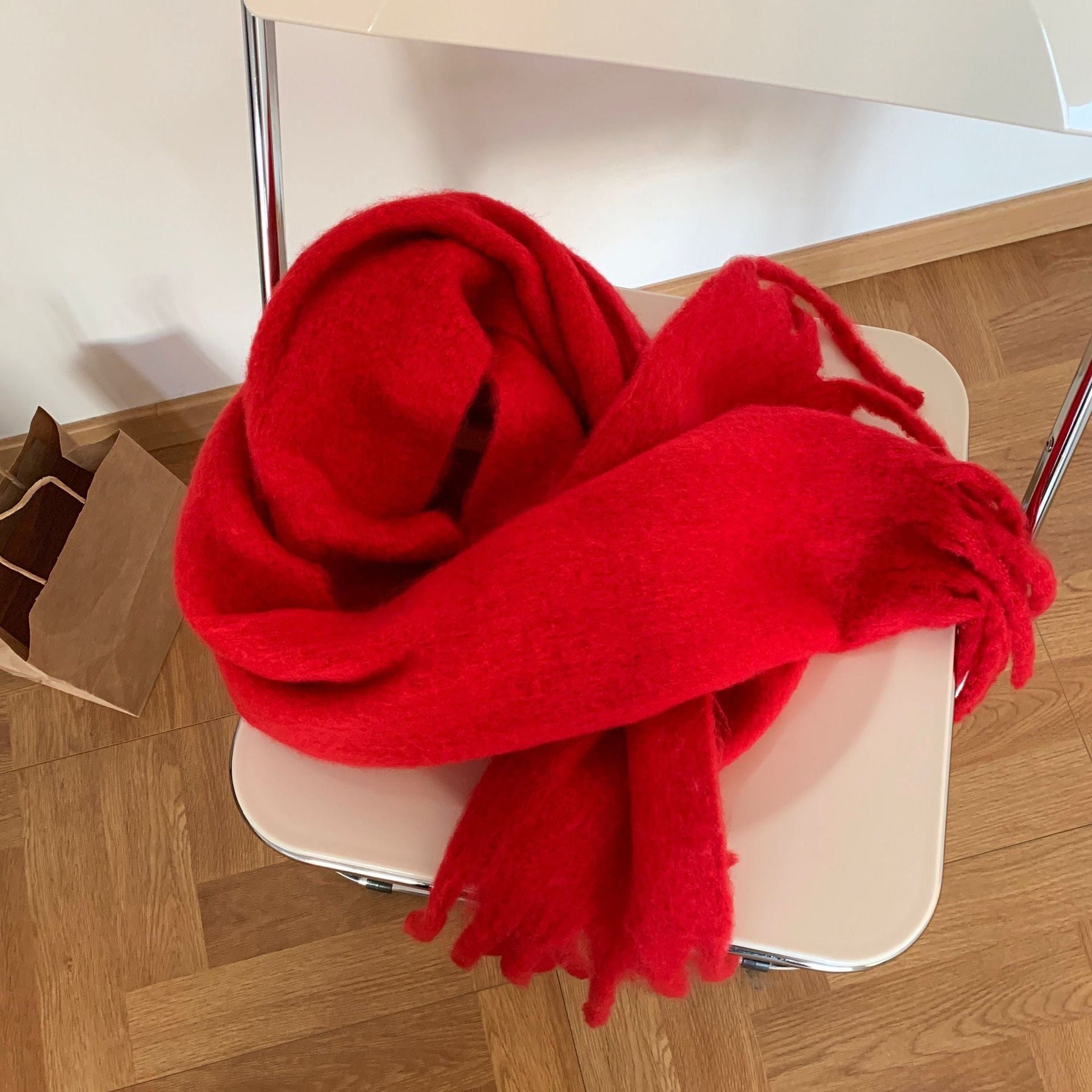 Cachecol Lã de Caxemira Liso - Vermelho Vibrante