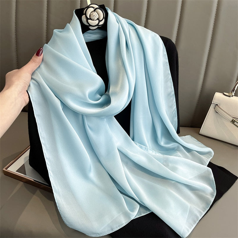 Echarpe Toque de Seda Lisa 180x90cm - Azul Céu